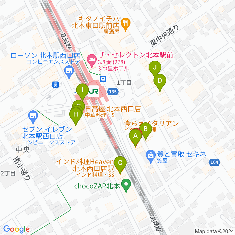 エクセラ・カルチャースクール周辺のファミレス・ファーストフード一覧地図