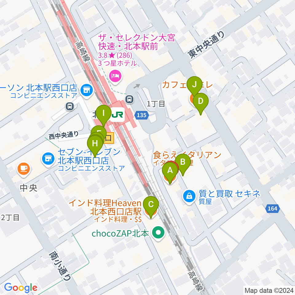 エクセラ・カルチャースクール周辺のファミレス・ファーストフード一覧地図