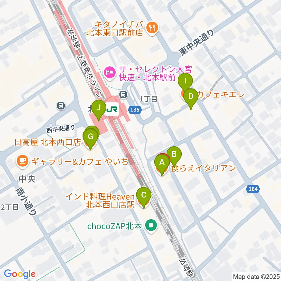 エクセラ・カルチャースクール周辺のファミレス・ファーストフード一覧地図