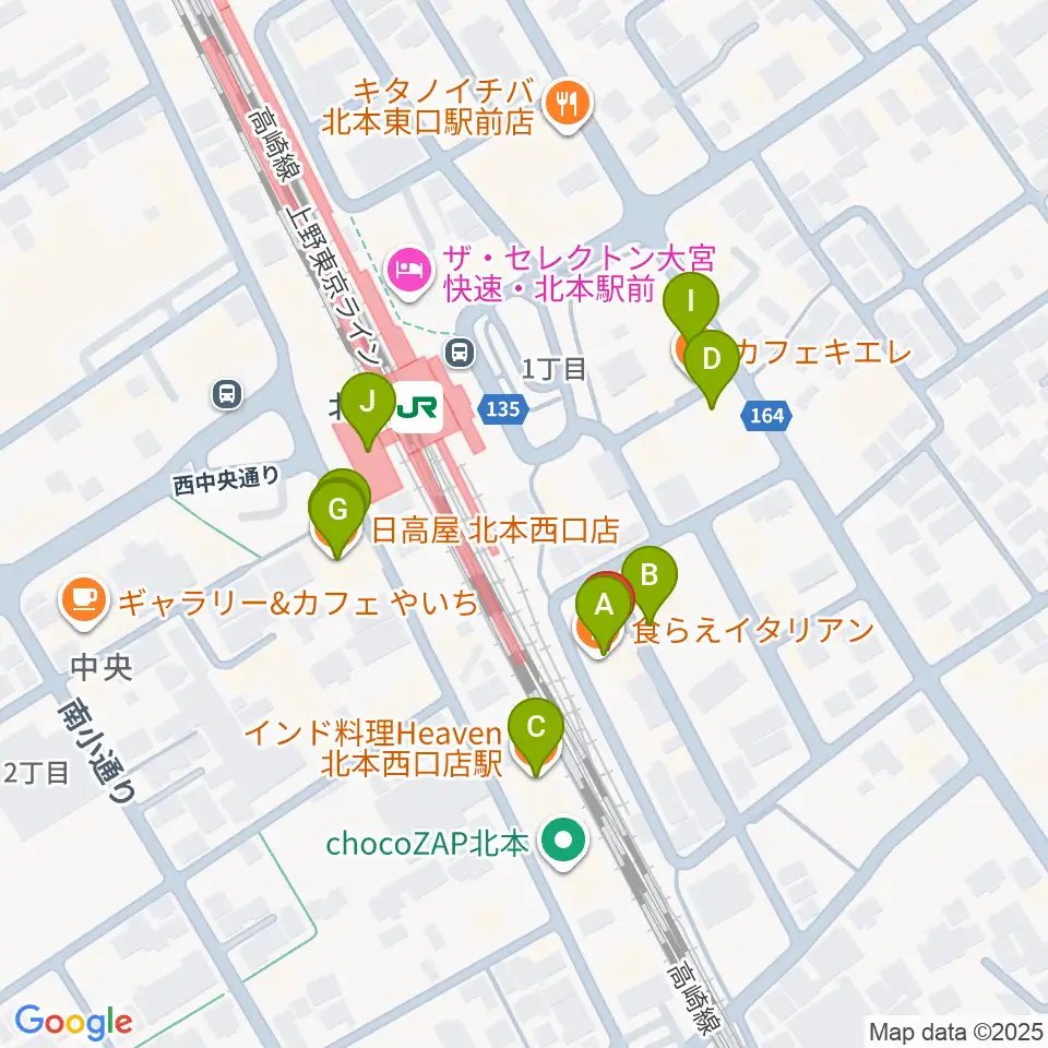 エクセラ・カルチャースクール周辺のファミレス・ファーストフード一覧地図