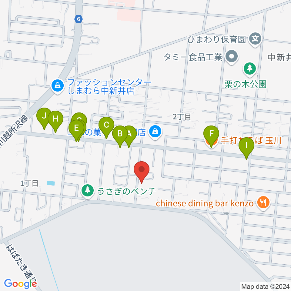 市川みどり音楽教室周辺のファミレス・ファーストフード一覧地図