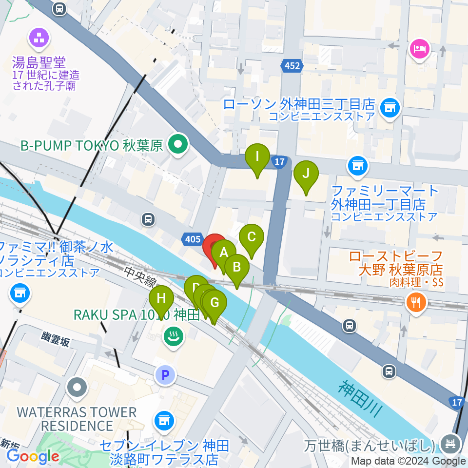 KISSボイストレーニング 秋葉原周辺のファミレス・ファーストフード一覧地図