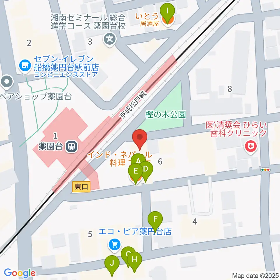 西村音楽アカデミー周辺のファミレス・ファーストフード一覧地図