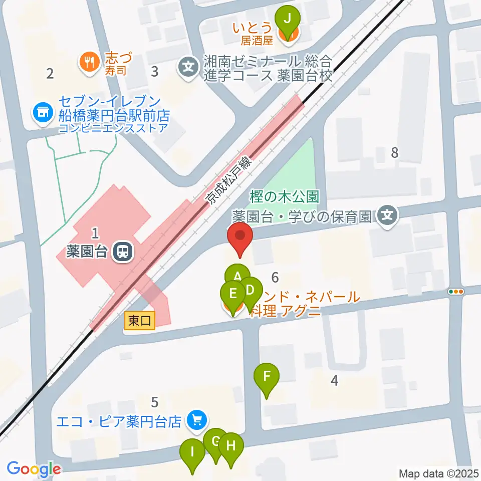 西村音楽アカデミー周辺のファミレス・ファーストフード一覧地図