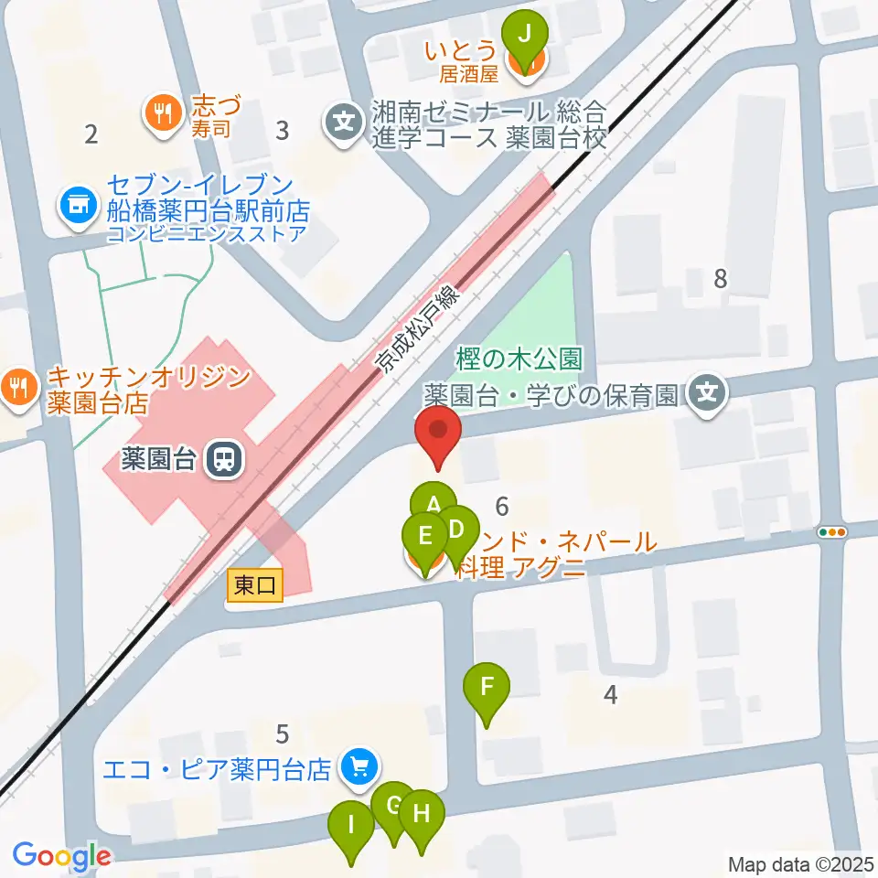 西村音楽アカデミー周辺のファミレス・ファーストフード一覧地図