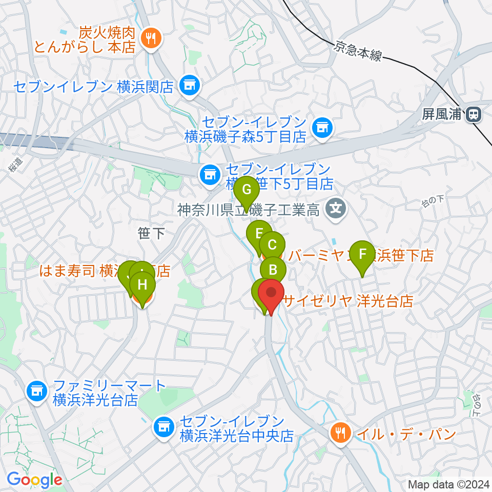 めぐみ音楽館周辺のファミレス・ファーストフード一覧地図