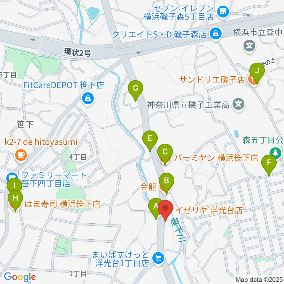めぐみ音楽館周辺のファミレス・ファーストフード一覧地図
