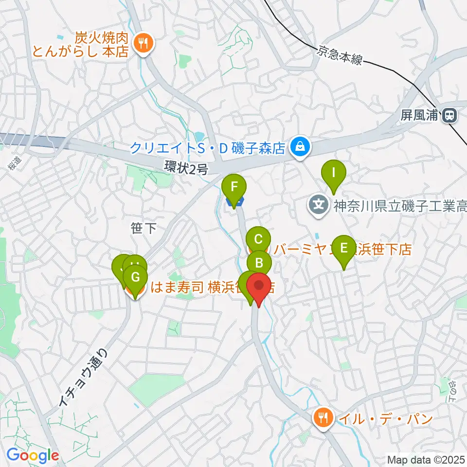 めぐみ音楽館周辺のファミレス・ファーストフード一覧地図