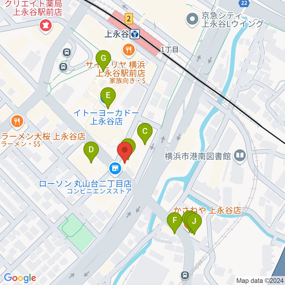 平山音楽院 上永谷本校周辺のファミレス・ファーストフード一覧地図