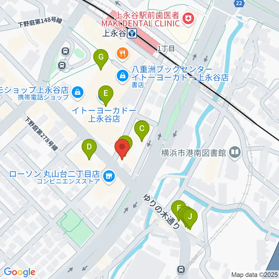 平山音楽院 上永谷本校周辺のファミレス・ファーストフード一覧地図