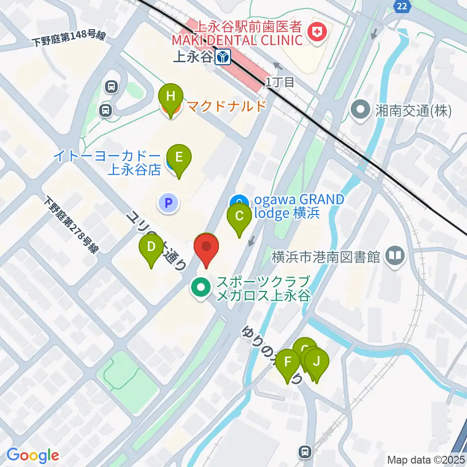 平山音楽院 上永谷本校周辺のファミレス・ファーストフード一覧地図