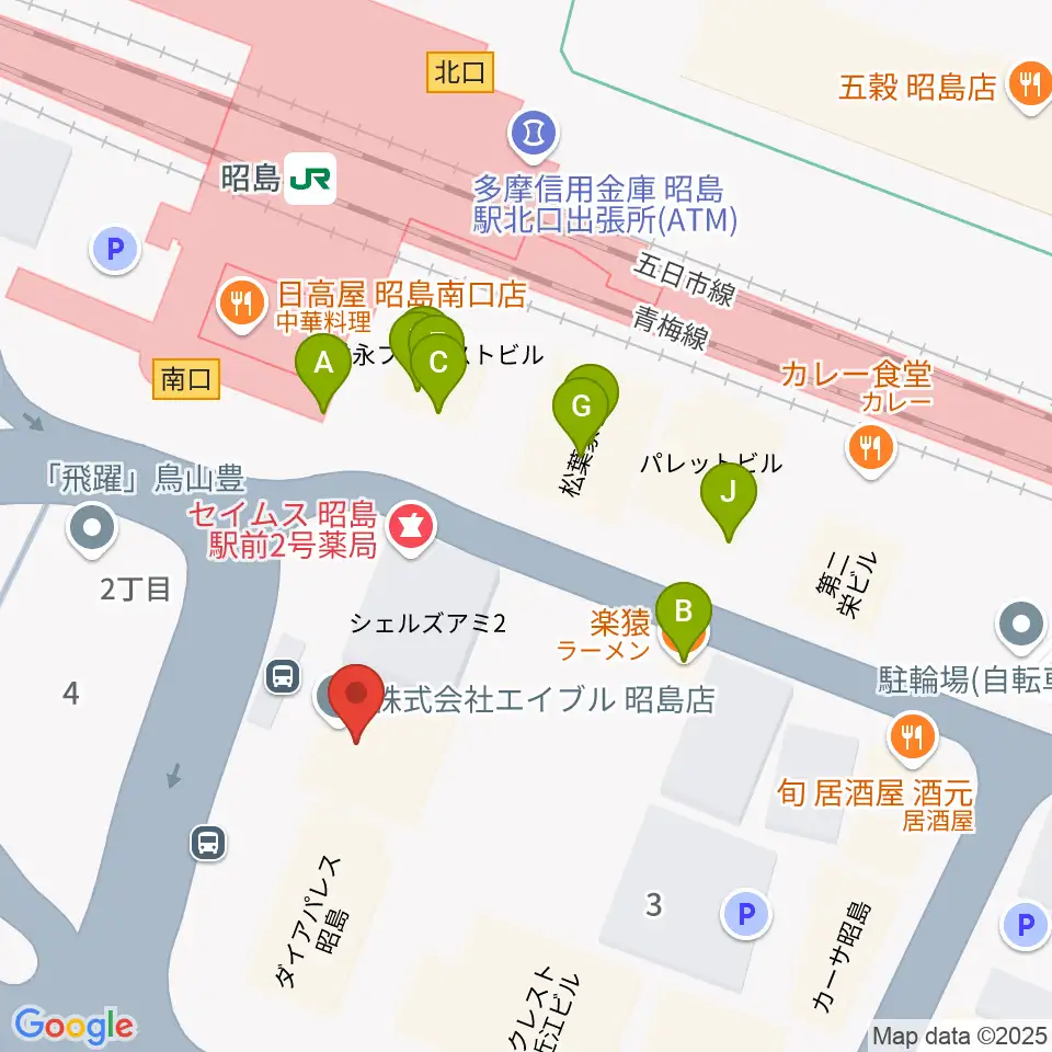 マツダミュージックアカデミー周辺のファミレス・ファーストフード一覧地図