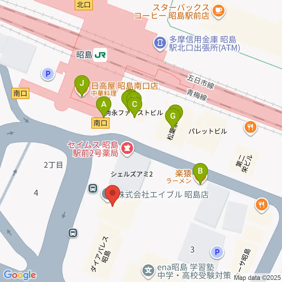 マツダミュージックアカデミー周辺のファミレス・ファーストフード一覧地図