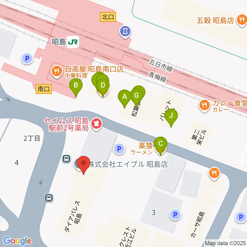 マツダミュージックアカデミー周辺のファミレス・ファーストフード一覧地図