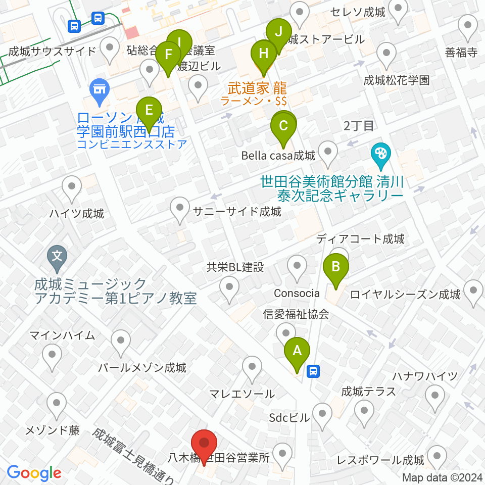 ピア・ちゃピアノ教室周辺のファミレス・ファーストフード一覧地図