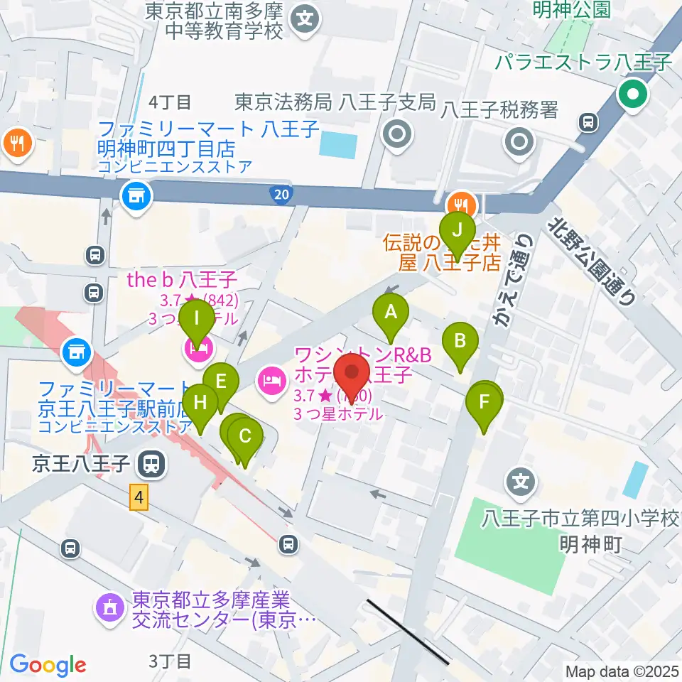 八王子音楽院本部周辺のファミレス・ファーストフード一覧地図