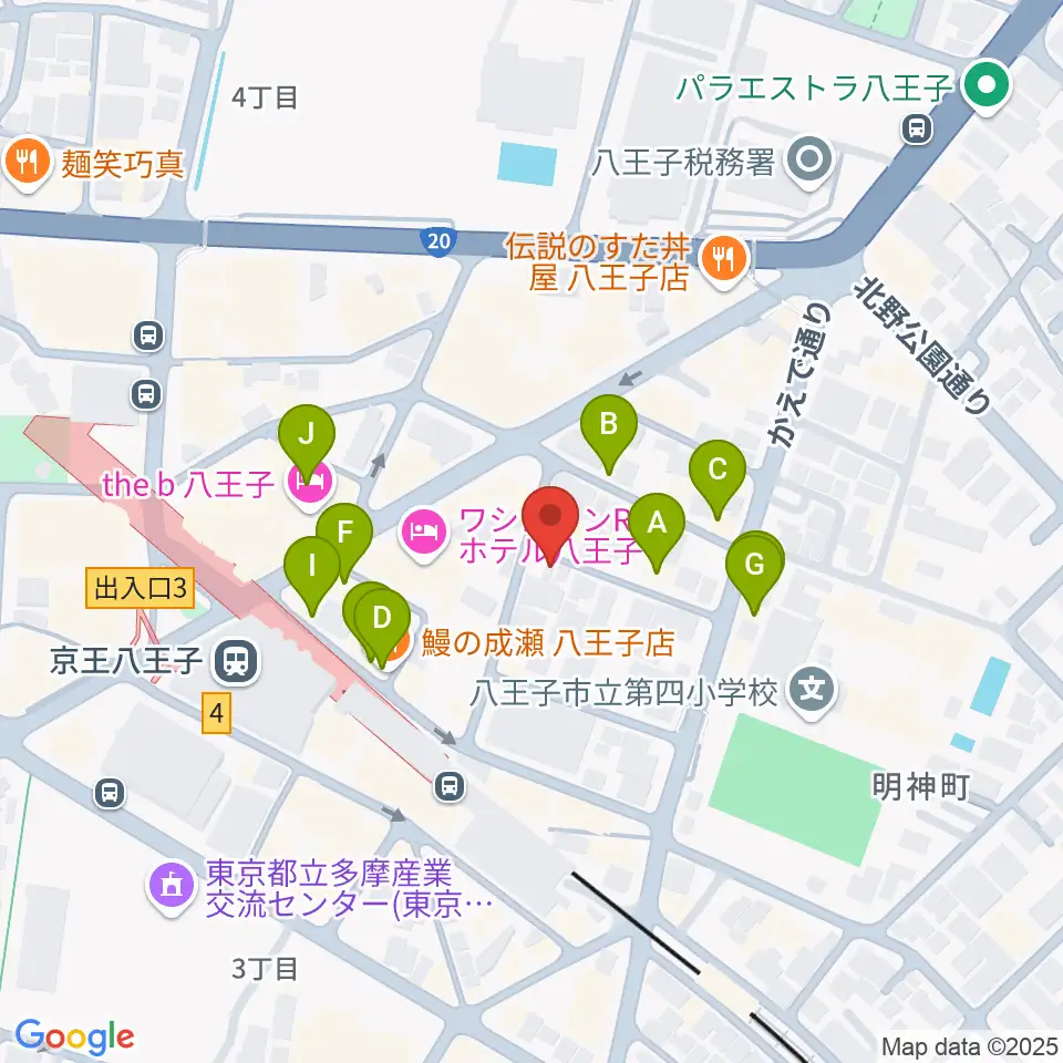 八王子音楽院本部周辺のファミレス・ファーストフード一覧地図