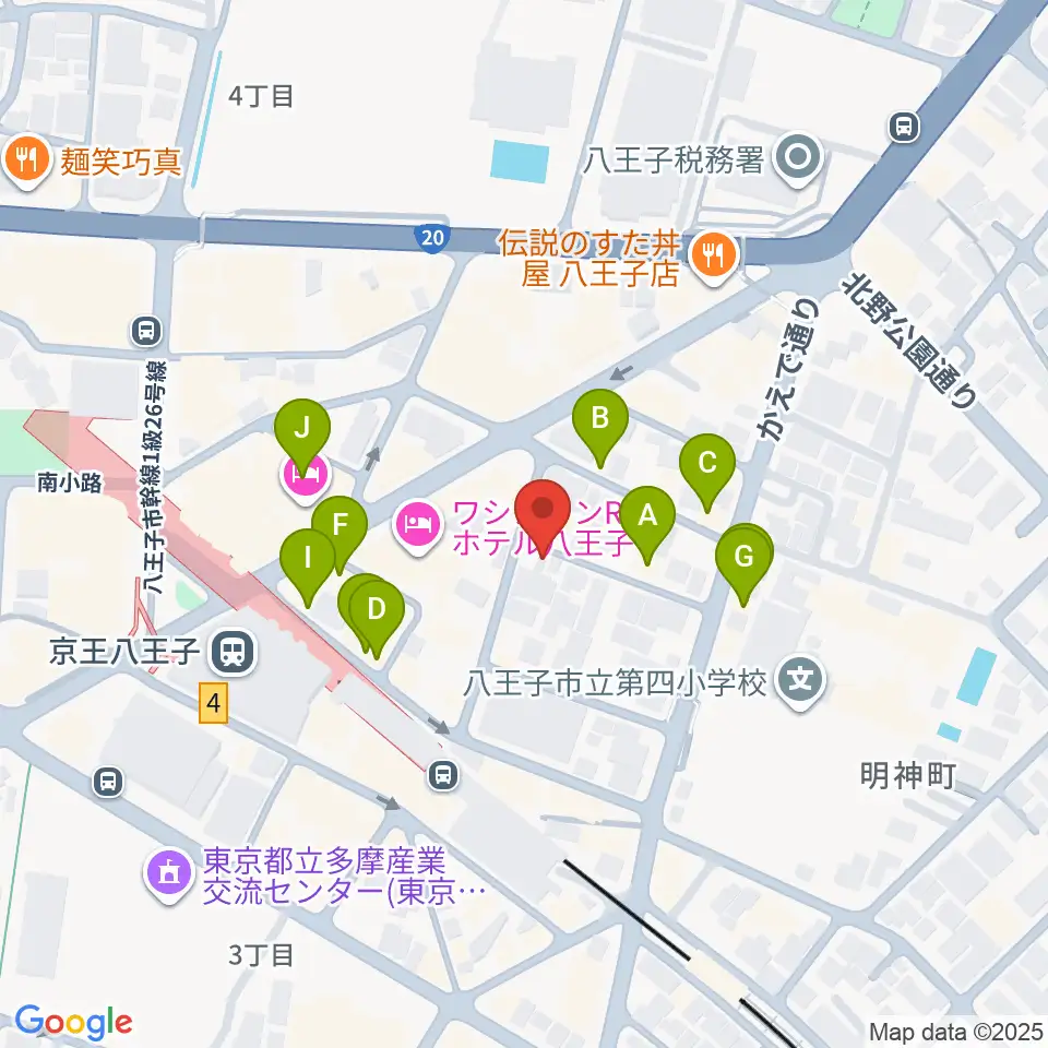 八王子音楽院本部周辺のファミレス・ファーストフード一覧地図