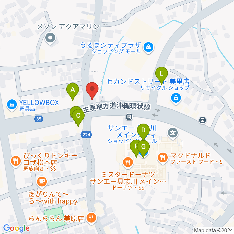 音楽教室ヒラソル周辺のファミレス・ファーストフード一覧地図