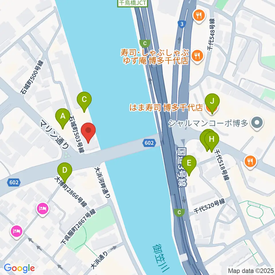 福岡スクールオブミュージック＆ダンス専門学校周辺のファミレス・ファーストフード一覧地図