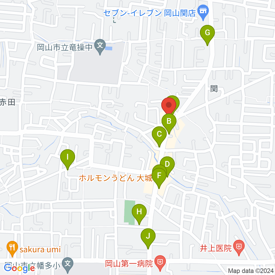 山陽こだま楽器 東岡山店周辺のファミレス・ファーストフード一覧地図
