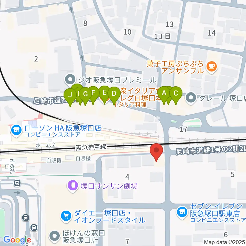 Shineヴォーカル教室周辺のファミレス・ファーストフード一覧地図