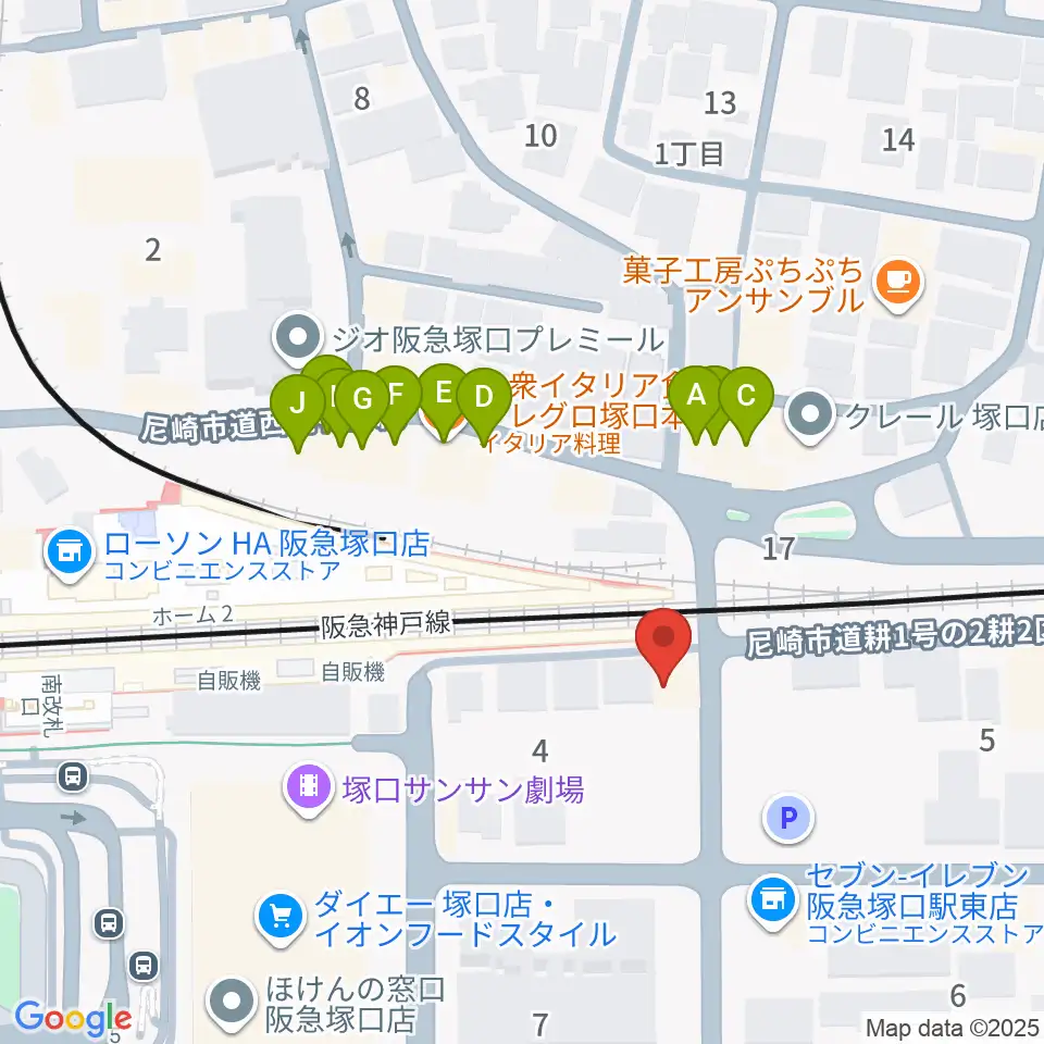 Shineヴォーカル教室周辺のファミレス・ファーストフード一覧地図