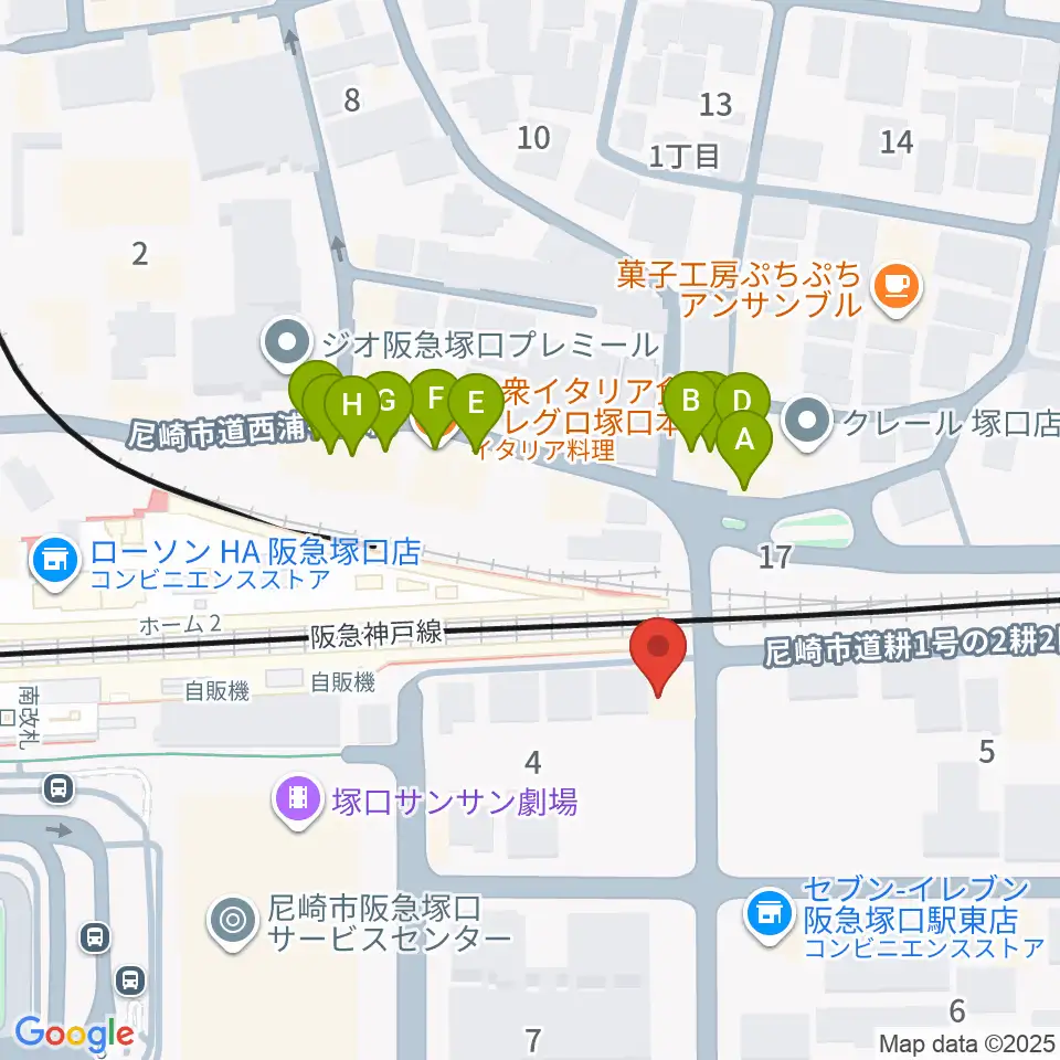 Shineヴォーカル教室周辺のファミレス・ファーストフード一覧地図
