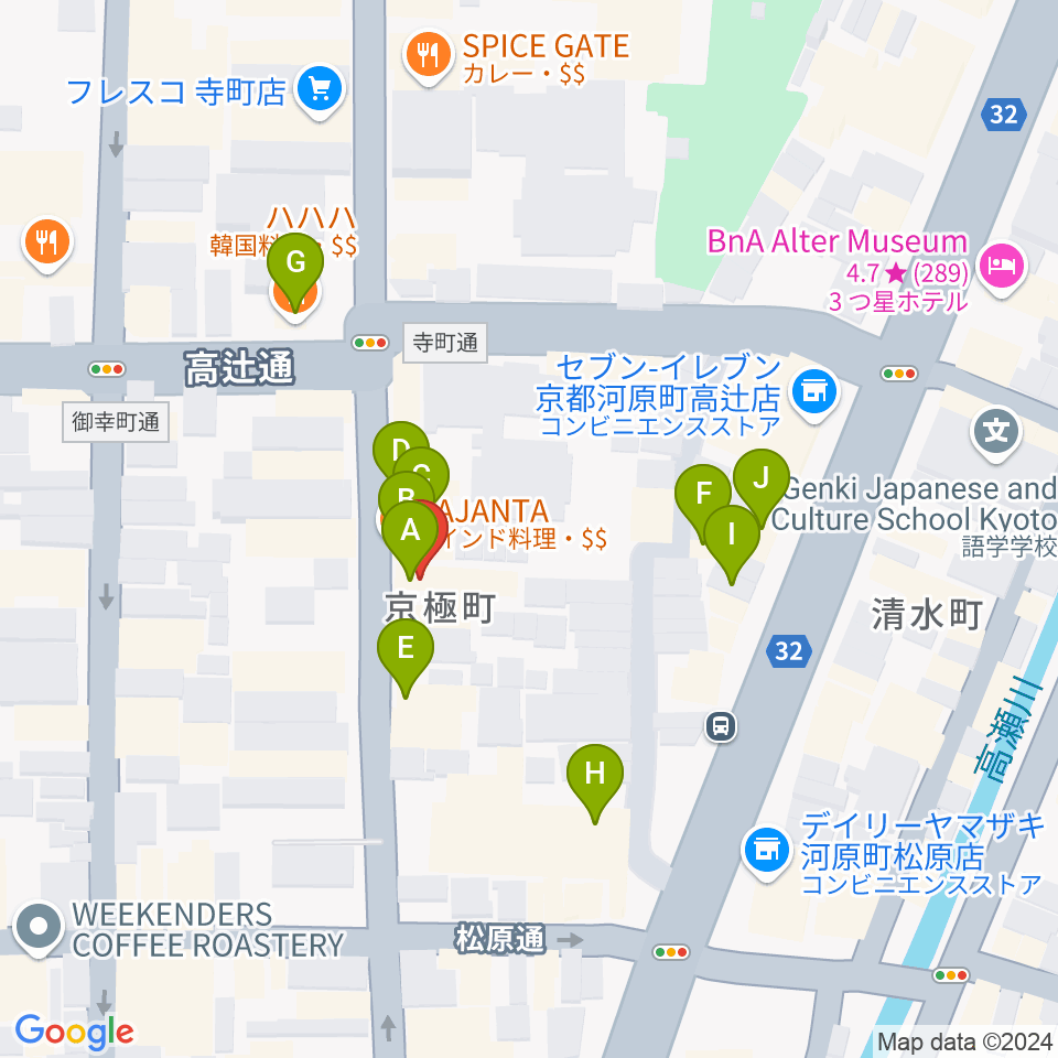 京都メゾピアノ音楽教室周辺のファミレス・ファーストフード一覧地図