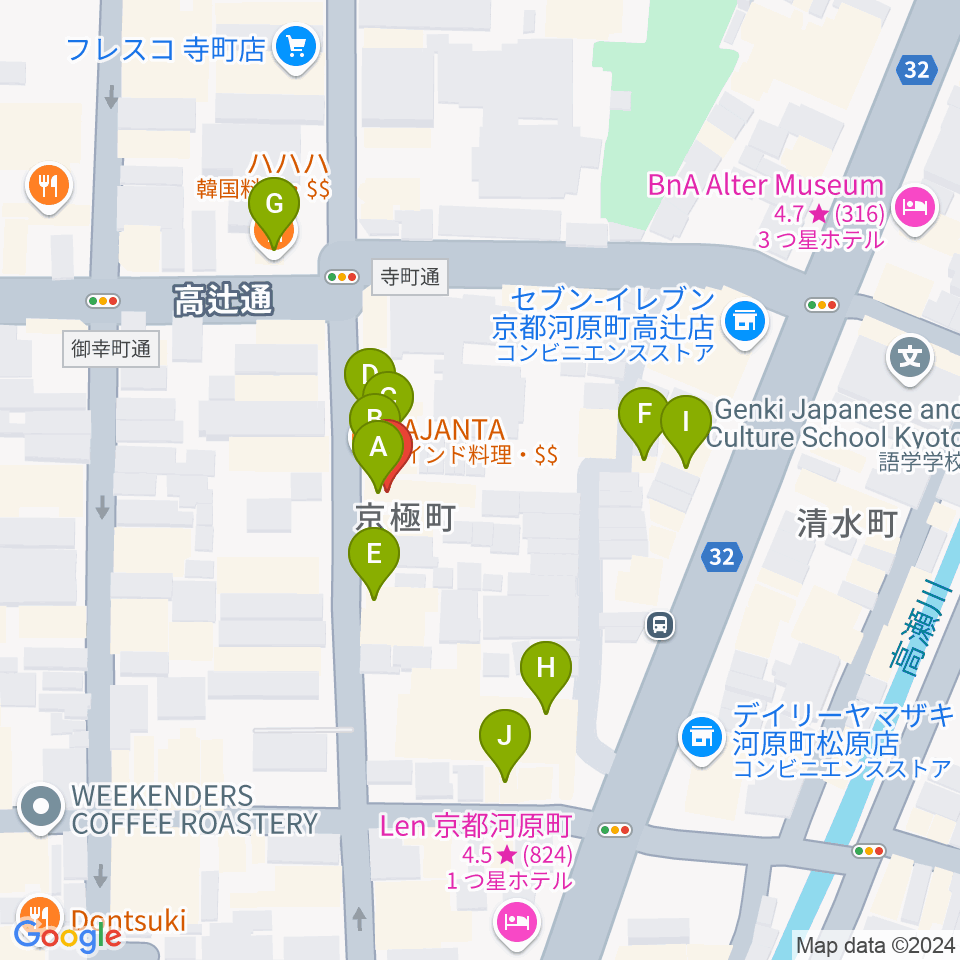 京都メゾピアノ音楽教室周辺のファミレス・ファーストフード一覧地図