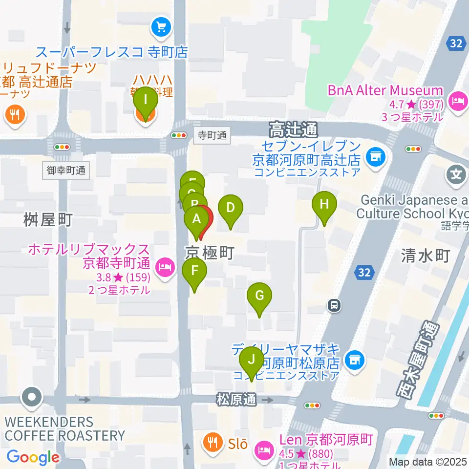 京都メゾピアノ音楽教室周辺のファミレス・ファーストフード一覧地図