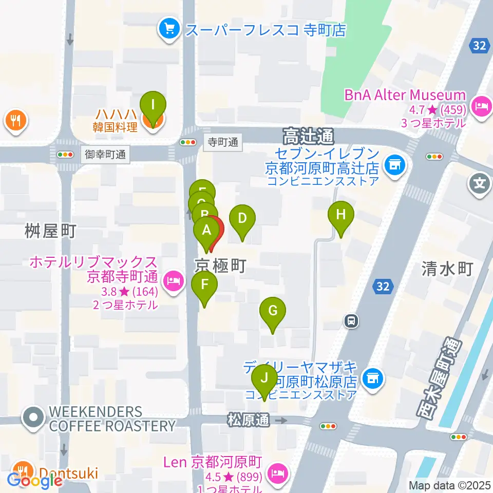 京都メゾピアノ音楽教室周辺のファミレス・ファーストフード一覧地図