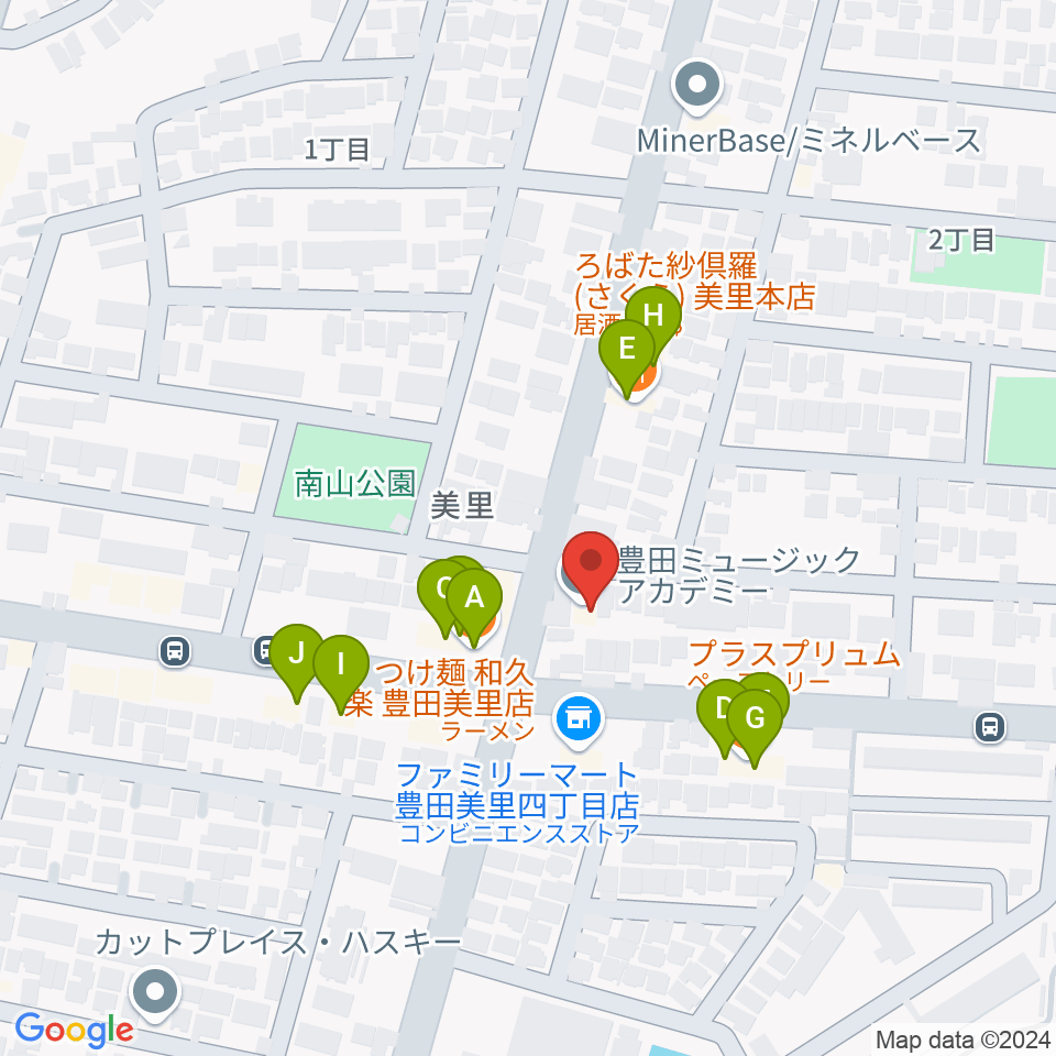 豊田ミュージックアカデミー周辺のファミレス・ファーストフード一覧地図