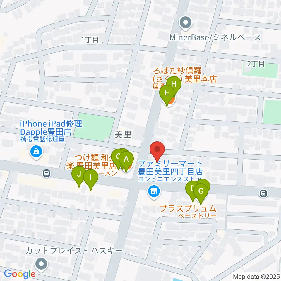 豊田ミュージックアカデミー周辺のファミレス・ファーストフード一覧地図