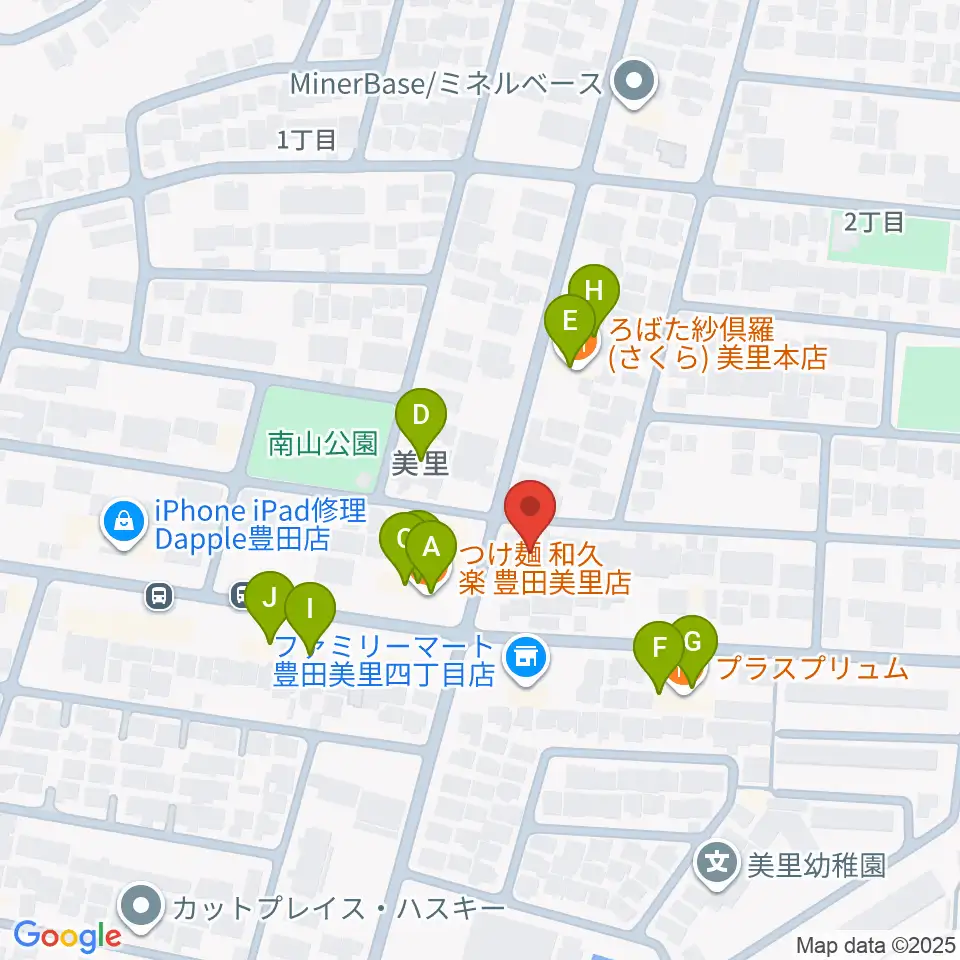 豊田ミュージックアカデミー周辺のファミレス・ファーストフード一覧地図
