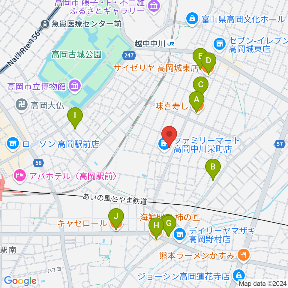 クリス音楽院周辺のファミレス・ファーストフード一覧地図