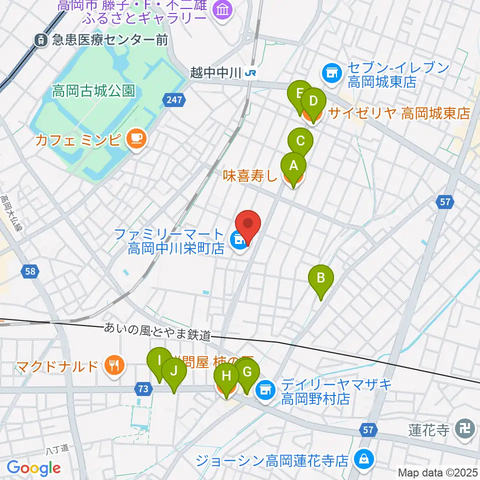 クリス音楽院周辺のファミレス・ファーストフード一覧地図