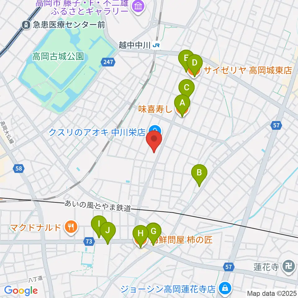 クリス音楽院周辺のファミレス・ファーストフード一覧地図