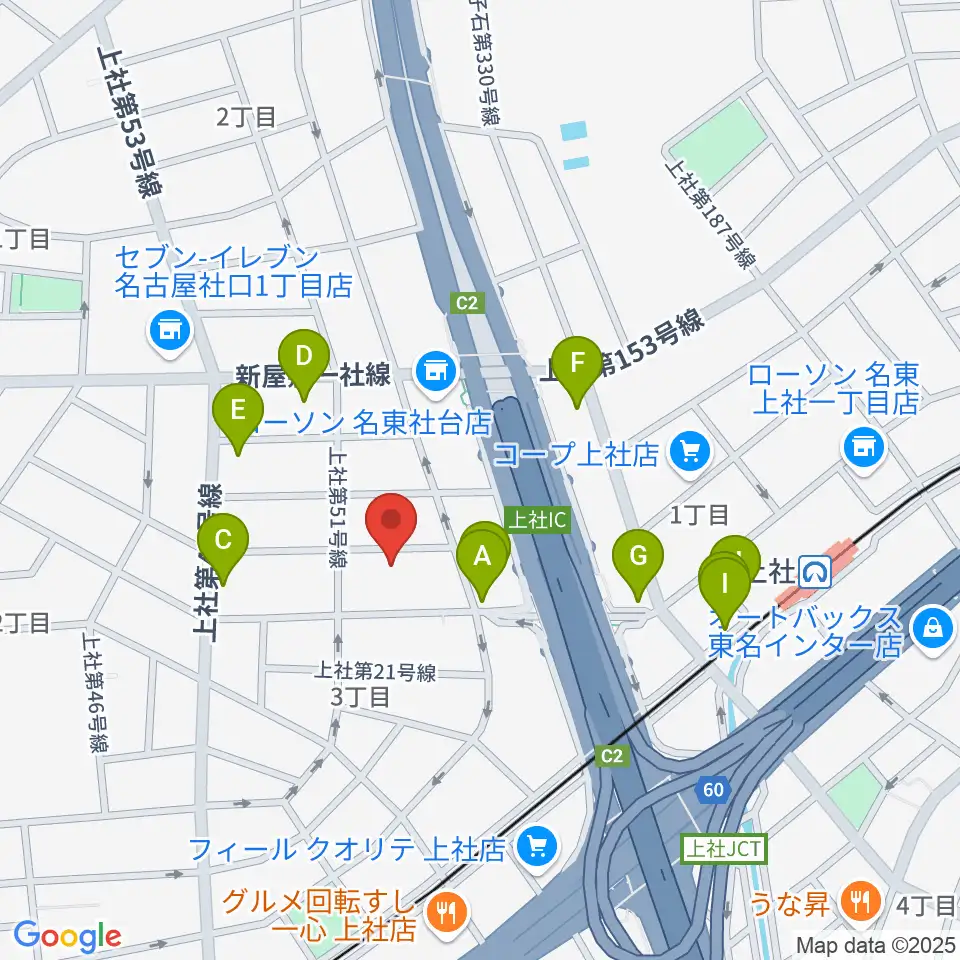 キューミュージックラボ周辺のファミレス・ファーストフード一覧地図
