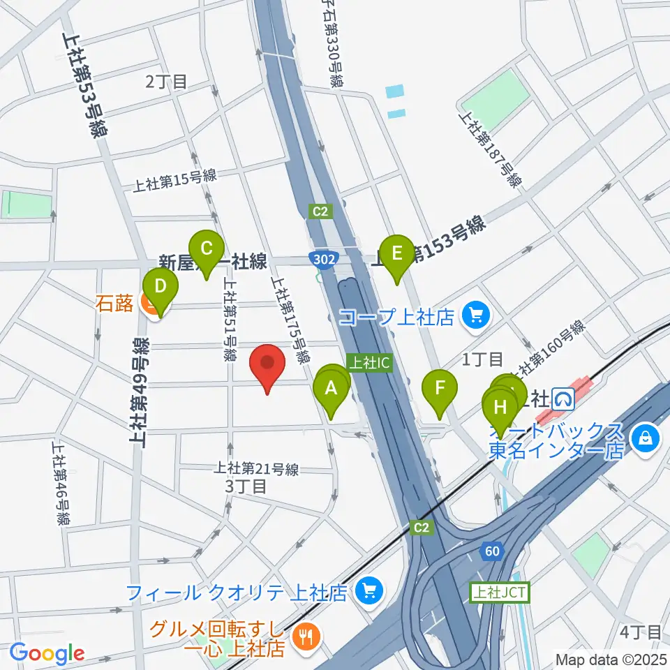 キューミュージックラボ周辺のファミレス・ファーストフード一覧地図