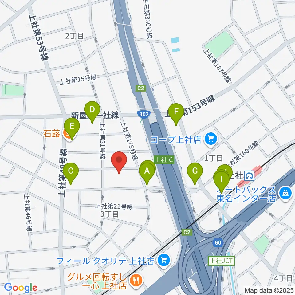 キューミュージックラボ周辺のファミレス・ファーストフード一覧地図