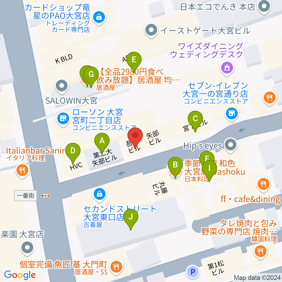 小島ギタースクール周辺のファミレス・ファーストフード一覧地図