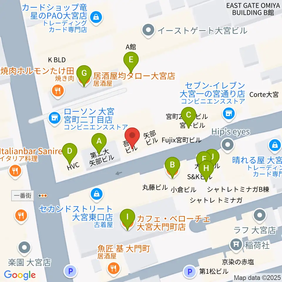 小島ギタースクール周辺のファミレス・ファーストフード一覧地図