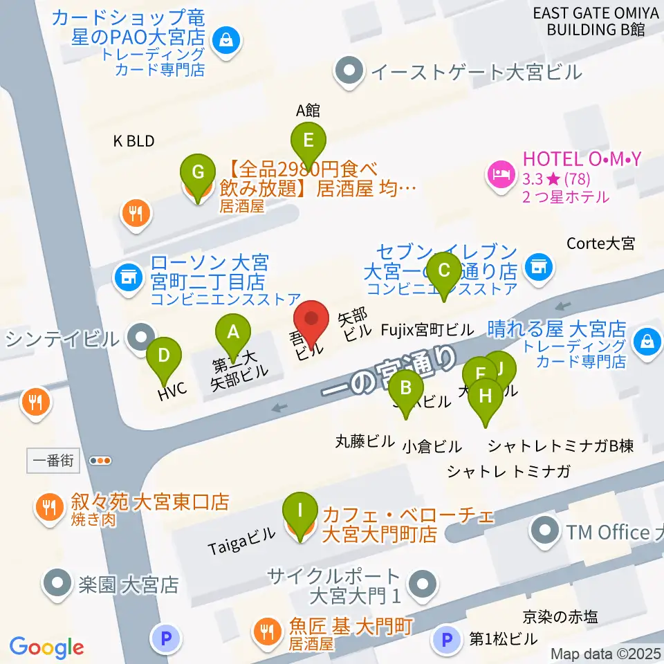 小島ギタースクール周辺のファミレス・ファーストフード一覧地図
