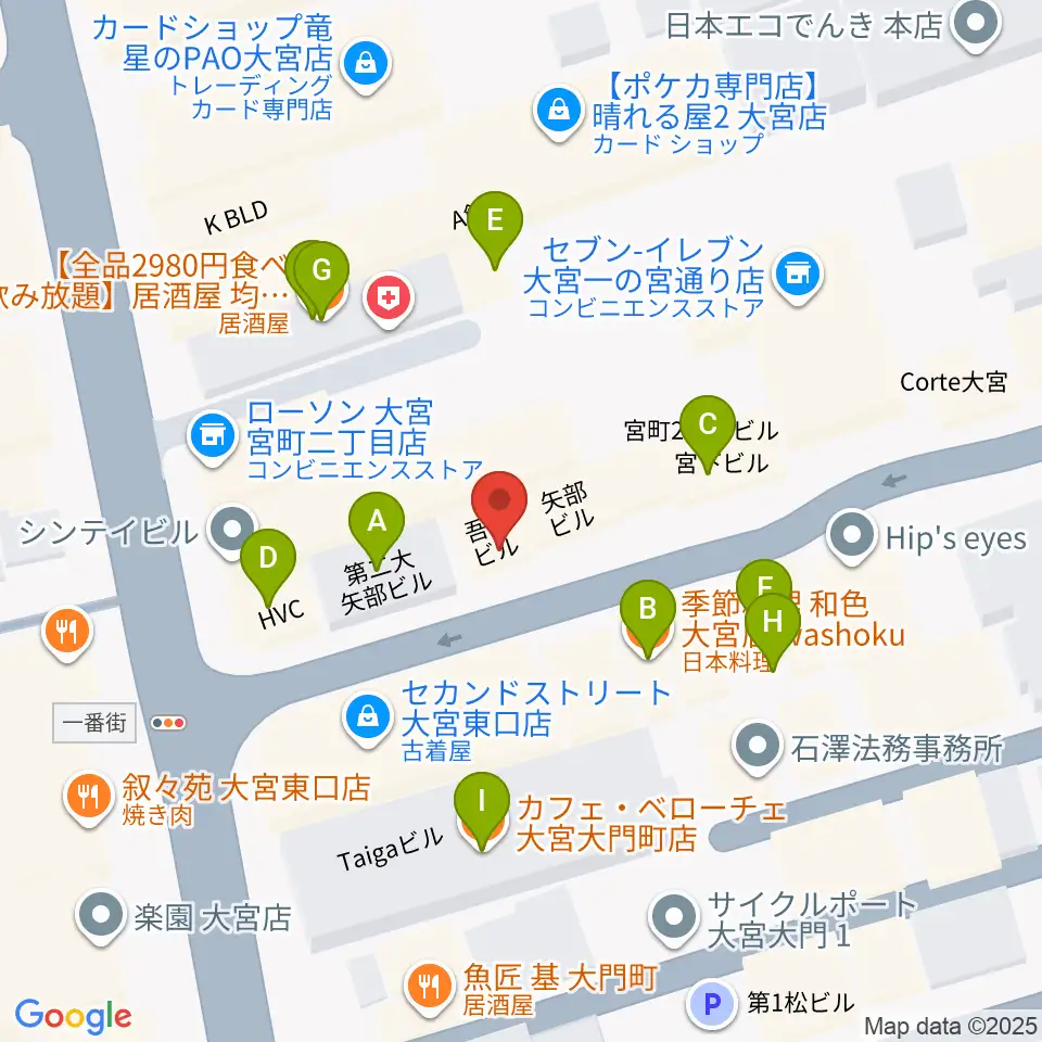 小島ギタースクール周辺のファミレス・ファーストフード一覧地図