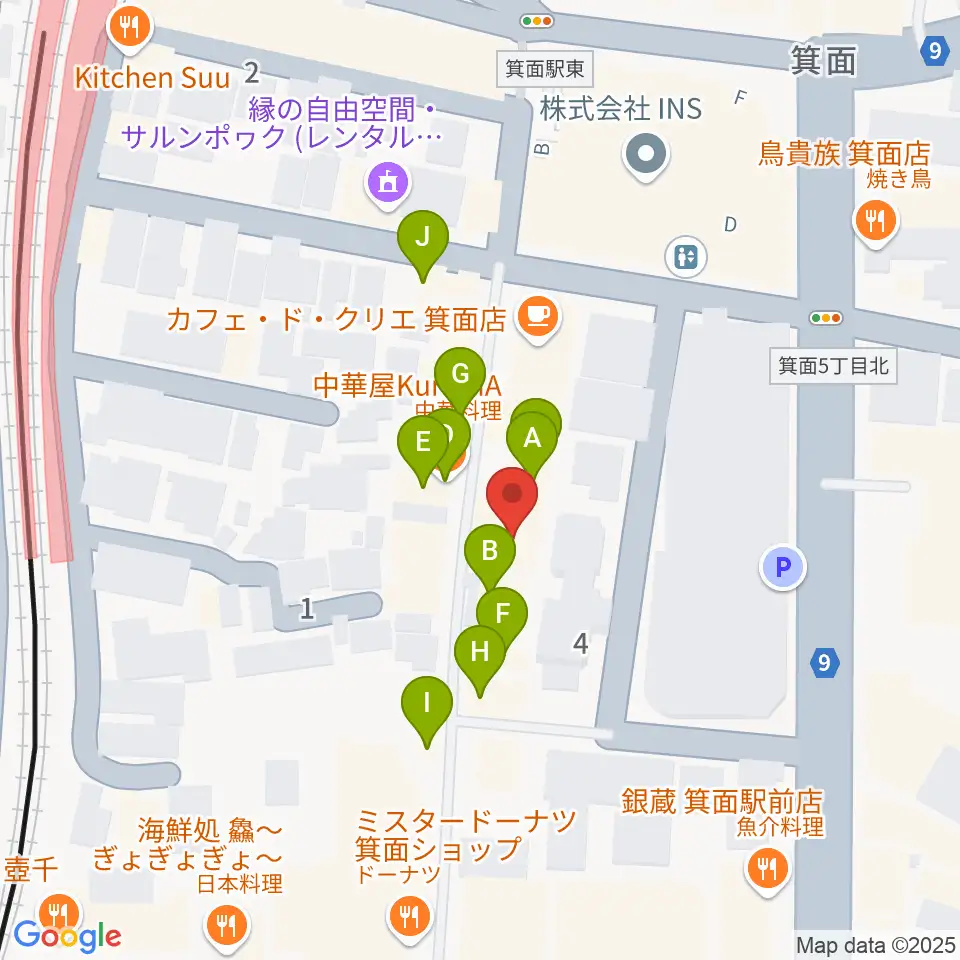 ミュージックドリーム音楽教室周辺のファミレス・ファーストフード一覧地図
