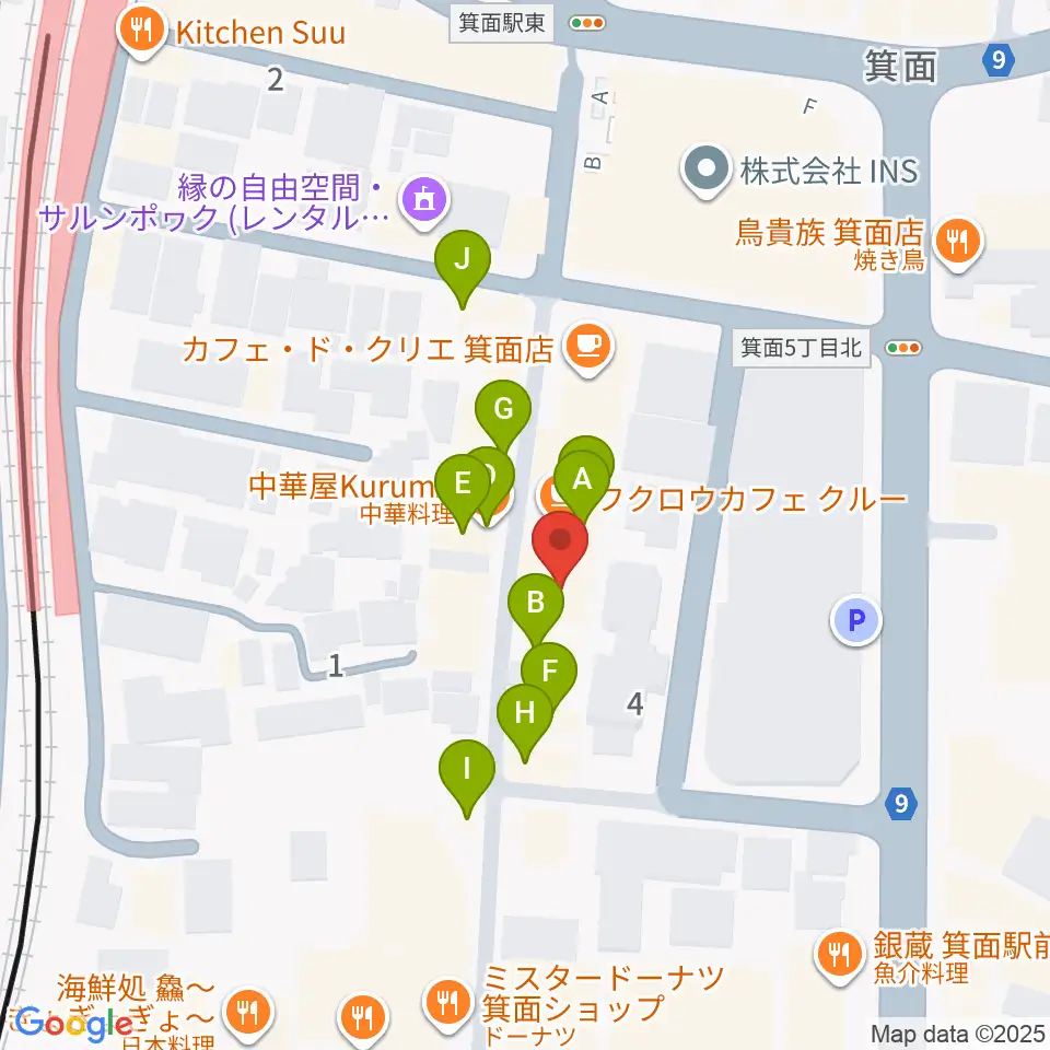 ミュージックドリーム音楽教室周辺のファミレス・ファーストフード一覧地図