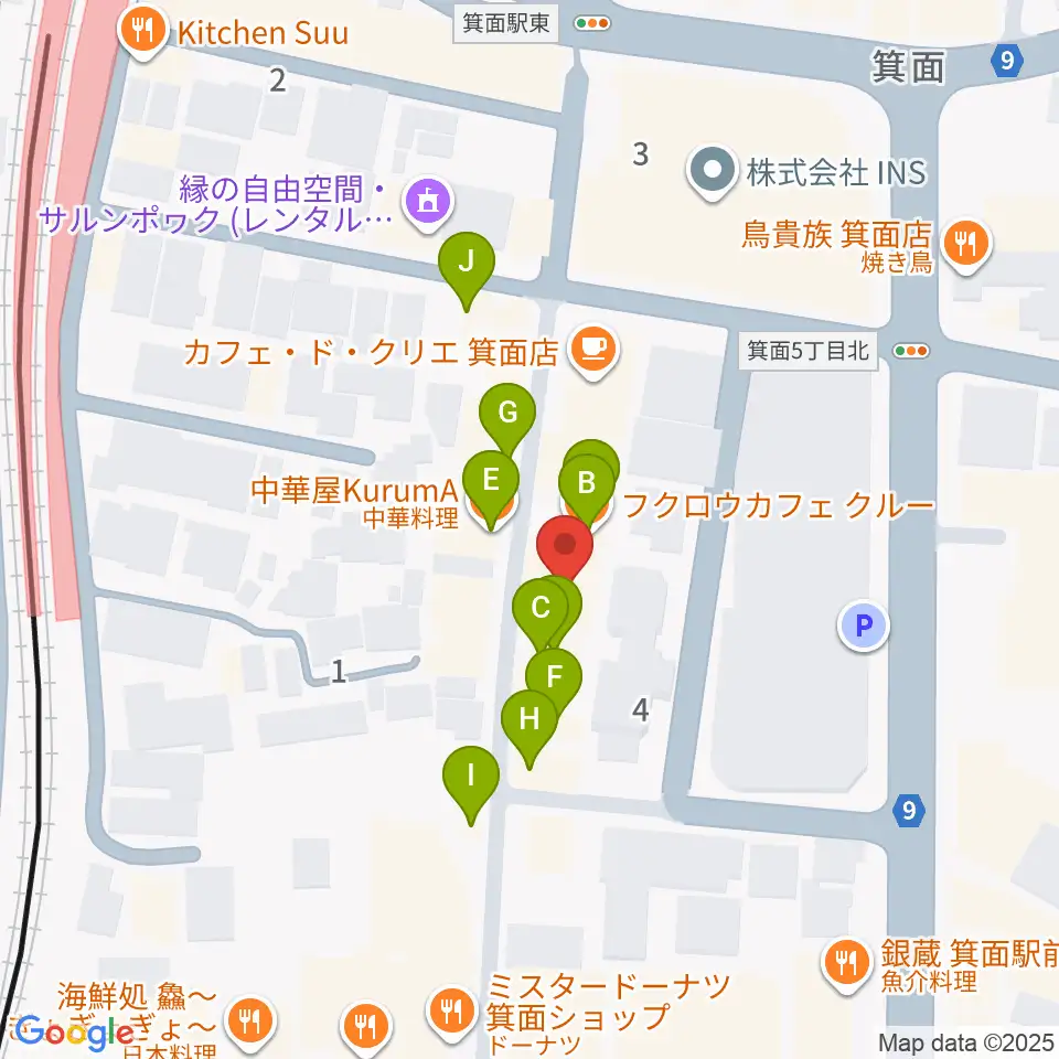 ミュージックドリーム音楽教室周辺のファミレス・ファーストフード一覧地図