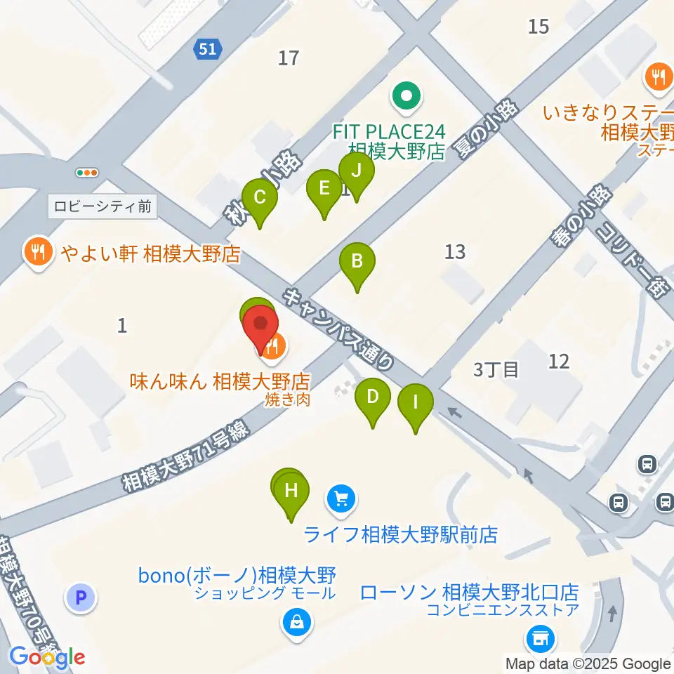 ミュージックスクール・スタジオグルーヴ周辺のファミレス・ファーストフード一覧地図