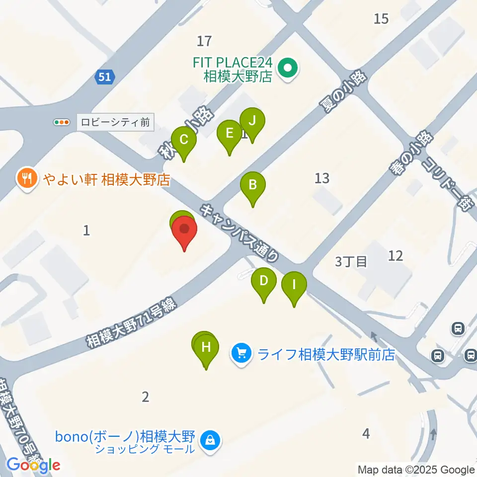 ミュージックスクール・スタジオグルーヴ周辺のファミレス・ファーストフード一覧地図